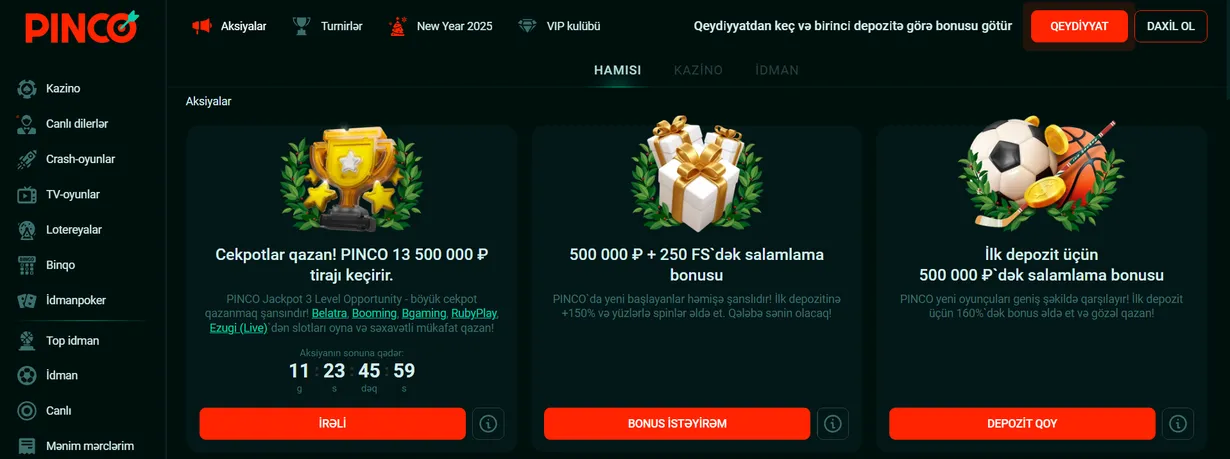Pinco casino oyunçuları üçün bonuslar və aksiyalar   